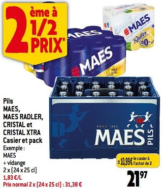 Promotions Pils maes, maes radler, cristal et cristal xtra casier et pack - Maes - Valide de 24/05/2023 à 30/05/2023 chez Smatch