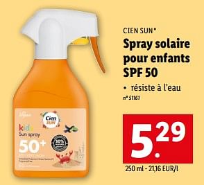 Promotions Spray solaire pour enfants spf 50 - Cien sun - Valide de 31/05/2023 à 06/06/2023 chez Lidl