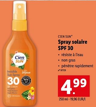 Promotions Spray solaire spf 30 - Cien sun - Valide de 31/05/2023 à 06/06/2023 chez Lidl