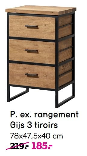 Promotions Rangement gijs 3 tiroirs - Produit maison - Leen Bakker - Valide de 22/05/2023 à 30/06/2023 chez Leen Bakker
