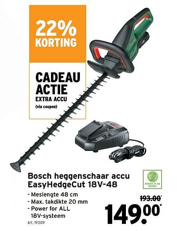 Promoties Bosch heggenschaar accu easyhedgecut 18v-48 - Bosch - Geldig van 24/05/2023 tot 06/06/2023 bij Gamma