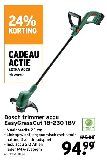 Promoties Bosch trimmer accu easygrasscut 18-230 18v - Bosch - Geldig van 24/05/2023 tot 06/06/2023 bij Gamma
