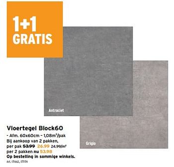 Promoties Vloertegel block60 - Huismerk - Gamma - Geldig van 24/05/2023 tot 06/06/2023 bij Gamma
