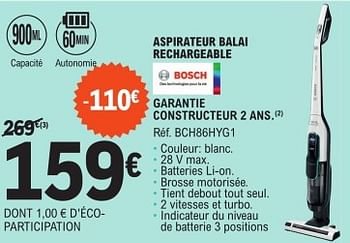 Promotions Bosch aspirateur balai rechargeable bch86hyg1 - Bosch - Valide de 25/05/2023 à 03/06/2023 chez E.Leclerc