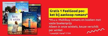 Promoties Gratis 1 feelgood pocket bij aankoop romans - Huismerk - Boekenvoordeel - Geldig van 27/05/2023 tot 04/06/2023 bij BoekenVoordeel