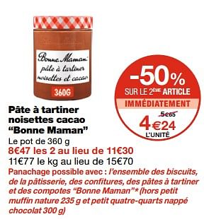 Promoties Pâte à tartiner noisettes cacao bonne maman - Bonne Maman - Geldig van 24/05/2023 tot 04/06/2023 bij MonoPrix