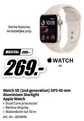 Promoties Watch se 2nd generation gps 40 mm aluminium starlight apple watch - Apple - Geldig van 29/05/2023 tot 04/06/2023 bij Media Markt