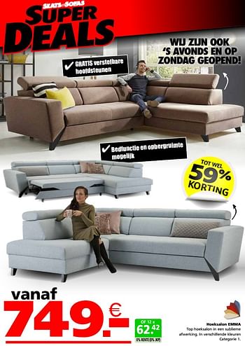 Promoties Hoeksalon emma - Huismerk - Seats and Sofas - Geldig van 30/05/2023 tot 12/06/2023 bij Seats and Sofas