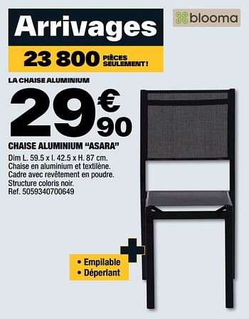 Promotions Chaise aluminium asara - blooma - Valide de 17/05/2023 à 01/06/2023 chez Brico Depot