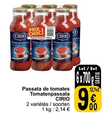 Promotions Passata de tomates tomatenpassata cirio - CIRIO - Valide de 30/05/2023 à 05/06/2023 chez Cora