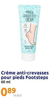 Promotions Crème anti-crevasses pour pieds footsteps - Produit Maison - Action - Valide de 24/05/2023 à 30/05/2023 chez Action