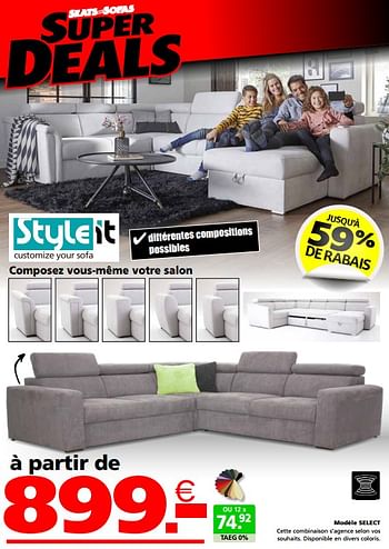Promotions Modèle select - Produit maison - Seats and Sofas - Valide de 30/05/2023 à 12/06/2023 chez Seats and Sofas