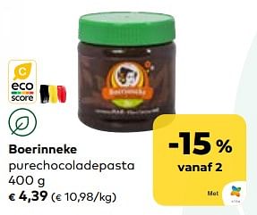 Promoties Boerinneke purechocoladepasta - 't Boerinneke - Geldig van 24/05/2023 tot 20/06/2023 bij Bioplanet