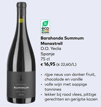 Promoties Barahonda summum monastrell d.o. yecla spanje - Rode wijnen - Geldig van 24/05/2023 tot 20/06/2023 bij Bioplanet