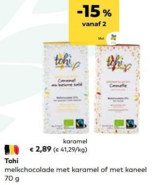 Promoties Tohi melkchocolade met karamel - Tohi - Geldig van 24/05/2023 tot 20/06/2023 bij Bioplanet