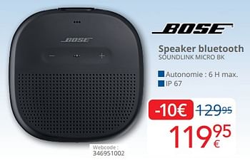 Promoties Bose speaker bluetooth soundlink micro bk - Bose - Geldig van 01/06/2023 tot 30/06/2023 bij Eldi