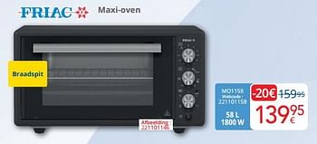 Promoties Friac maxi-oven mo1158 - Friac - Geldig van 01/06/2023 tot 30/06/2023 bij Eldi