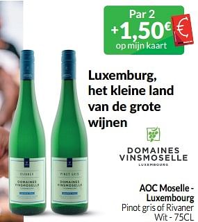 Promoties Aoc moselle - luxembourg pinot gris of rivaner wit - Witte wijnen - Geldig van 01/06/2023 tot 30/06/2023 bij Intermarche