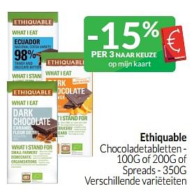 Promoties Ethiquable chocoladetabletten - of spreads - Ethiquable - Geldig van 01/06/2023 tot 30/06/2023 bij Intermarche