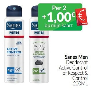 Promoties Sanex men deodorant active control of respect + control - Sanex - Geldig van 01/06/2023 tot 30/06/2023 bij Intermarche