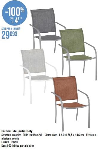 Promotions Fauteuil de jardin poly - Produit Maison - Géant Casino - Valide de 29/05/2023 à 25/06/2023 chez Géant Casino