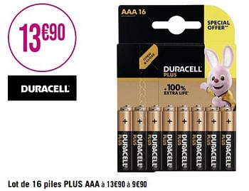 Promotions Lot de 16 piles plus aaa - Duracell - Valide de 29/05/2023 à 25/06/2023 chez Géant Casino