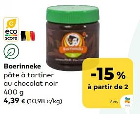 Promoties Boerinneke pâte à tartiner au chocolat noir - 't Boerinneke - Geldig van 24/05/2023 tot 20/06/2023 bij Bioplanet