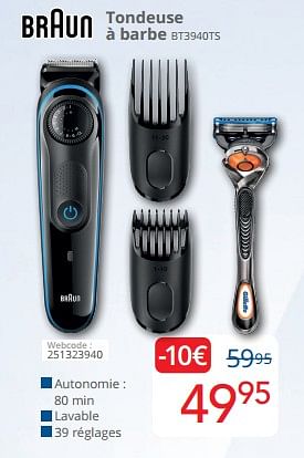 Promotions Braun tondeuse à barbe bt3940ts - Braun - Valide de 01/06/2023 à 30/06/2023 chez Eldi
