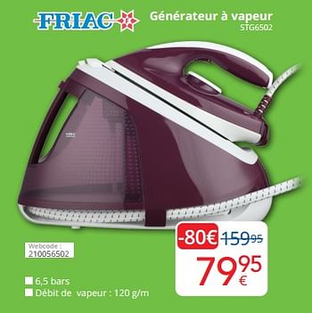 Promotions Friac générateur à vapeur stg6502 - Friac - Valide de 01/06/2023 à 30/06/2023 chez Eldi