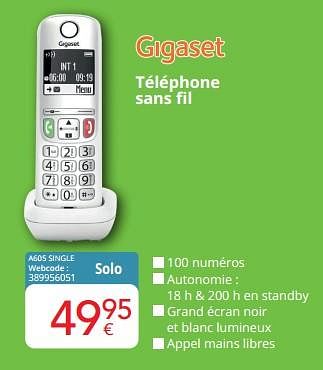 Promotions Gigaset téléphone sans fil a605 single - Gigaset - Valide de 01/06/2023 à 30/06/2023 chez Eldi