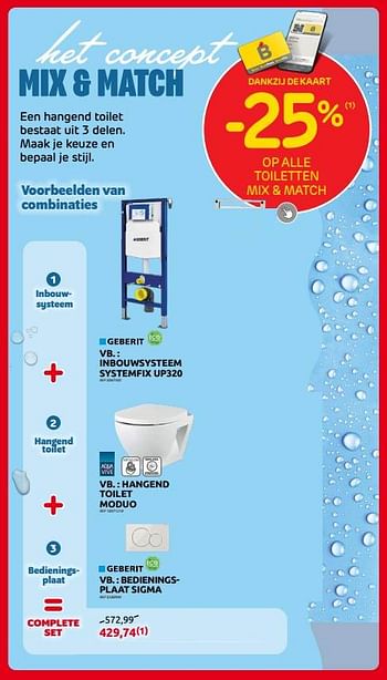 Promoties Inbouwsysteem systemfix up320 + hangend toilet moduo + bedieningsplaat sigma - Huismerk - Brico - Geldig van 31/05/2023 tot 12/06/2023 bij Brico