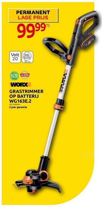Promoties Worx grastrimmer op batterij wg163e.2 - Worx - Geldig van 31/05/2023 tot 12/06/2023 bij Brico