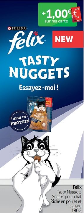 Promotions Felix tasty nuggets snacks pour chat riche en poulet et canard - Purina - Valide de 01/06/2023 à 30/06/2023 chez Intermarche