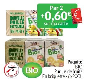 Promotions Paquito bio pur jus de fruits - Paquito - Valide de 01/06/2023 à 30/06/2023 chez Intermarche