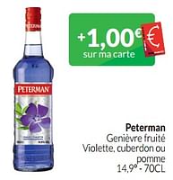 Promotions Peterman genièvre fruité violette, cuberdon ou pomme - Peterman - Valide de 01/06/2023 à 30/06/2023 chez Intermarche