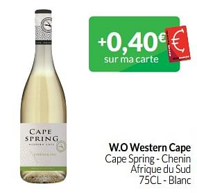 Promotions W.o western cape cape spring - chenin afrique du sud - blanc - Vins blancs - Valide de 01/06/2023 à 30/06/2023 chez Intermarche
