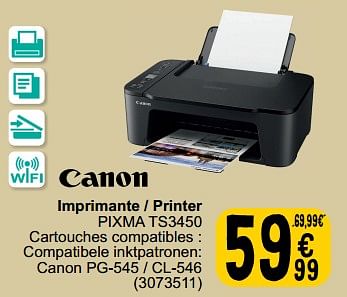 Promoties Canon imprimante - printer pixma ts3450 - Canon - Geldig van 30/05/2023 tot 12/06/2023 bij Cora