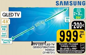 Promotions Samsung tv led - led tv qe65q70batxxn - Samsung - Valide de 30/05/2023 à 12/06/2023 chez Cora