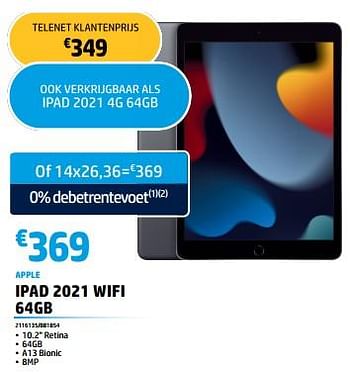 Promoties Apple ipad 2021 wifi 64gb - Apple - Geldig van 30/05/2023 tot 30/06/2023 bij Auva
