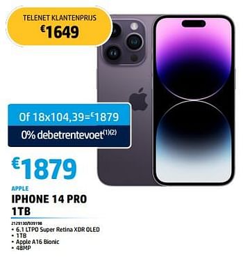 Promotions Apple iphone 14 pro 1tb - Apple - Valide de 30/05/2023 à 30/06/2023 chez Auva