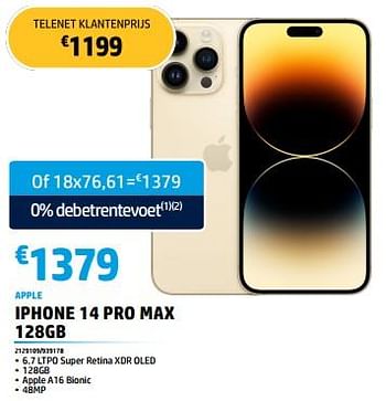 Promotions Apple iphone 14 pro max 128gb - Apple - Valide de 30/05/2023 à 30/06/2023 chez Auva