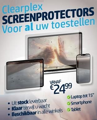 Promoties Clearplex screenprotectors - Merk onbekend - Geldig van 30/05/2023 tot 30/06/2023 bij Auva