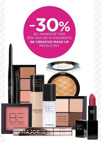 Promotions -30% bij aankoop van één van de 10 favoriete be creative make up producten - BE Creative Make Up - Valide de 29/05/2023 à 11/06/2023 chez ICI PARIS XL