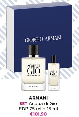 Promoties Armani set acqua di gìo edp - Armani - Geldig van 29/05/2023 tot 11/06/2023 bij ICI PARIS XL