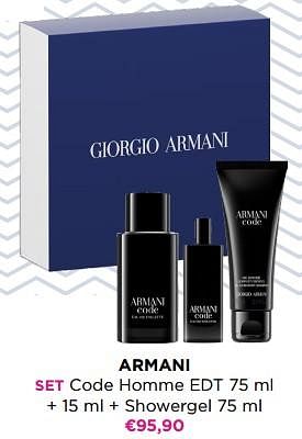 Promotions Armani set code homme edt + showergel - Armani - Valide de 29/05/2023 à 11/06/2023 chez ICI PARIS XL