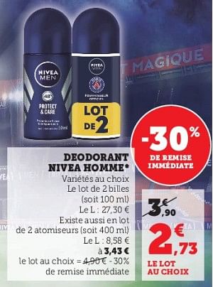 Promotions Deodorant nivea homme - Nivea - Valide de 23/05/2023 à 04/06/2023 chez Super U