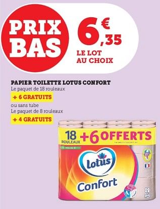 Promotions Papier toilette lotus confort - Lotus Nalys - Valide de 23/05/2023 à 04/06/2023 chez Super U