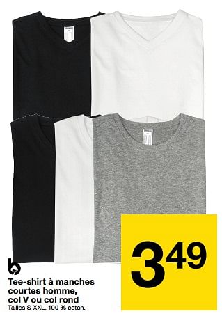 Promoties Tee-shirt à manches courtes homme, col v ou col rond - Huismerk - Zeeman  - Geldig van 27/05/2023 tot 09/06/2023 bij Zeeman