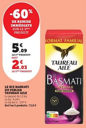 Promotions Le riz basmati du penjab taureau aile - Taureau Ailé - Valide de 23/05/2023 à 04/06/2023 chez Super U