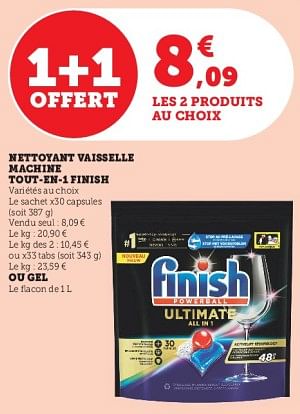 Promotions Nettoyant vaisselle machine tout-en-1 finish - Finish - Valide de 23/05/2023 à 04/06/2023 chez Super U